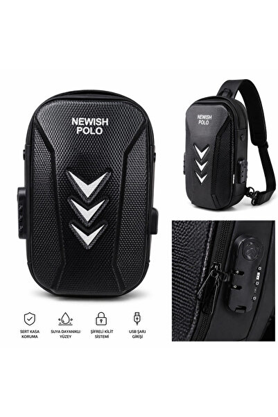 Newish Polo Black Unisex Biker Waterproof Backpack and Shoulder Bag with Night Vision Hard Front Surface