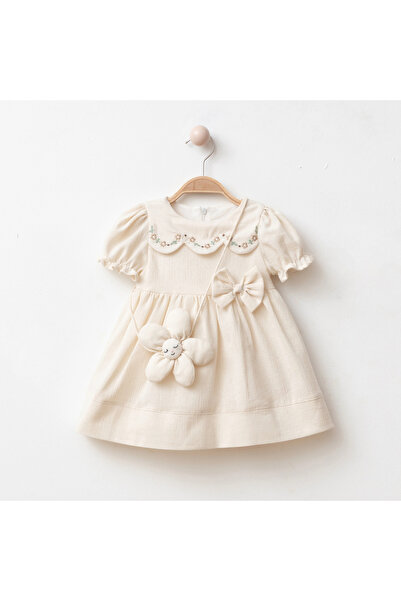 My Lusa baby wear Pera Kız Bebek Elbise I Pamuklu ,Nakışlı Yaka Detaylı ve Ça...
