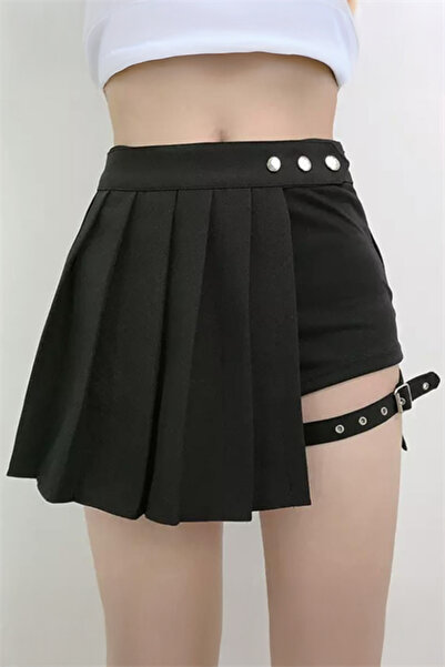 Karakedi Μαύρη φούστα Anime Harajuku Punk με Ζώνη μίνι σορτς Y2K