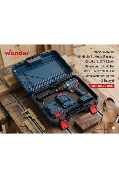 Wonder Akülü Kömürsüz Darbeli Şarjlı Matkap 20 V 1.5 Ah 2 Adet Akülü Kod :WAM28S