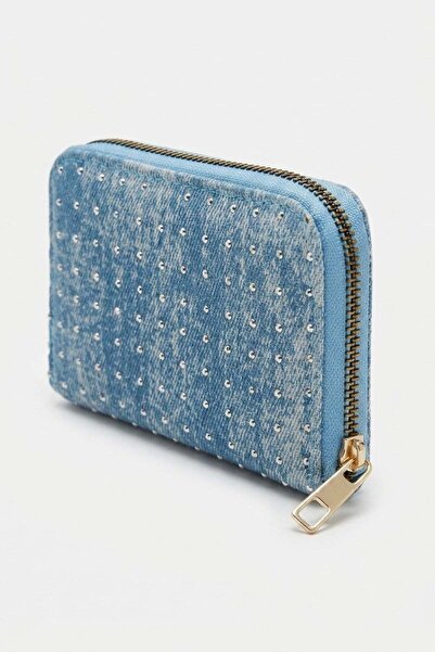 Madmext Ανοιχτό μπλε τζιν μίνι πορτοφόλι με πέτρες MG2847