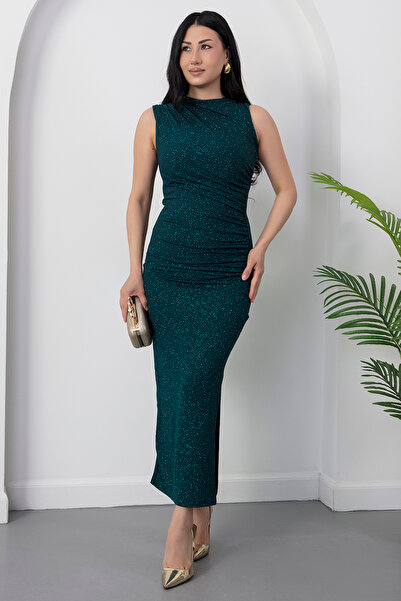 PULLIMM Αμάνικο φόρεμα με λαιμόκοψη ποδηλάτου, ντραπέ, με λάμψη DKS1041