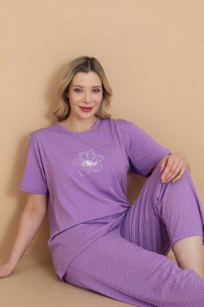 Wordex Mirano 4501 Σετ γυναικείες πιτζάμες με κοντό μανίκι, λιλά ύφασμα σούπε...