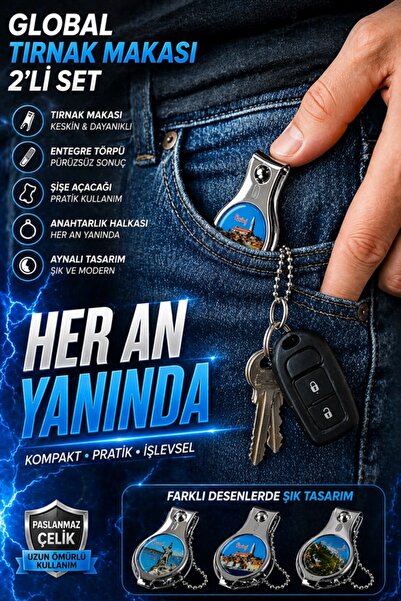 Uniquem Aynalı Tırnak Makası 2’li Set Entegre Törpülü Paslanmaz Çelik Anahtar...