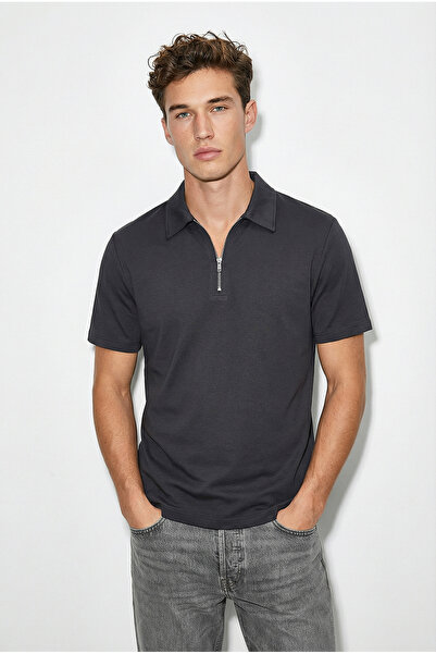 VENA Regular Fit Polo Yaka Fermuar Detaylı Tişört-Indigo