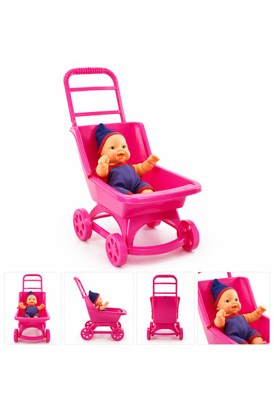 Prlk toys Mini Pembe Oyuncak Bebek Arabası (Bebek Dahil) – 30 cm