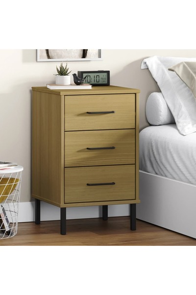 vidaxl Κομοδίνο OSLO με Μεταλλικά Πόδια Καφέ Ξύλο Πεύκου