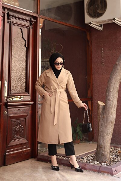 Dayfabric Kuşak Detaylı Kısa Trençkot | Açık Kahve