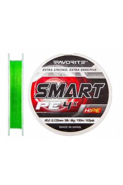 Favorite Υφασμάτινο νήμα Smart PE 4X Φωσφοριζέ Πράσινο 150μ #   3.0 / 0.296mm...