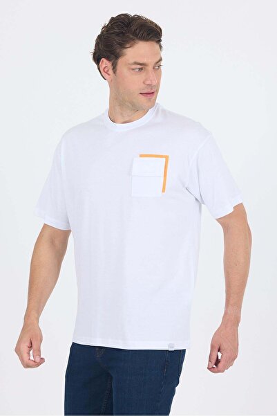 İmza Λευκό κοντομάνικο μπλουζάκι με λαιμόκοψη ποδηλάτου, τσέπη και βαμβακερό ...