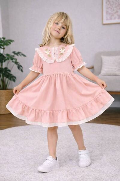 ARBİ kids Κοριτσίστικο φόρεμα με γιακά μωρού, λεπτομέρειες λουλουδιών, ύφασμα...