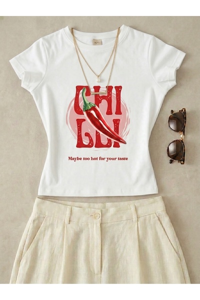 KVİNS Γυναικείο μπλουζάκι με στάμπα  "Chilli too Hot For Your Taste " - Κοντο...