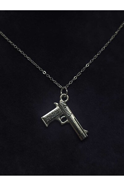 sarıyer silver قلادة فولاذية على شكل مسدس، إكسسوار مجوهرات على شكل مسدس بسلسل...
