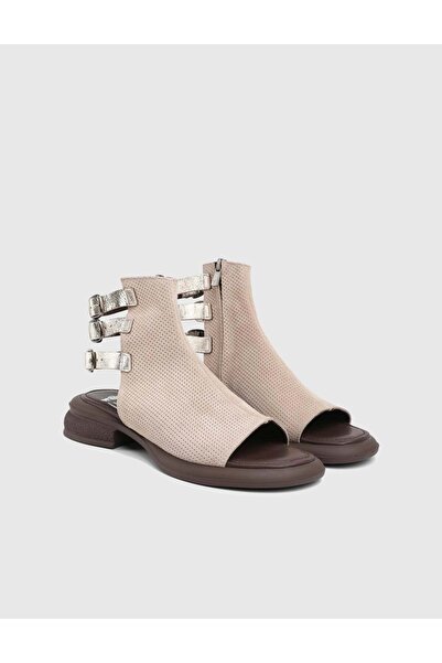 İLVİ Γυναικεία μπεζ σανδάλια Elvra από γνήσιο δέρμα σουέντ
