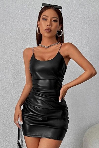 Qvien Secret Γυναικείο Φόρεμα Κομψό Μίνι Φόρεμα Νυχτικό από Δερμάτινο Λαμέ με...