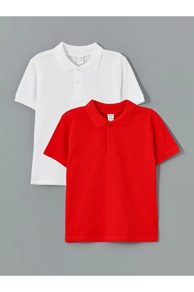 LC Waikiki Lcw Kids White Polo Neck Basic Boy's T-Shirt 2-Piece