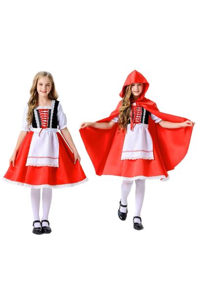 Funny Party Shop Costum Scufita Rosie pentru fete, rochie rosie cu pelerina s...