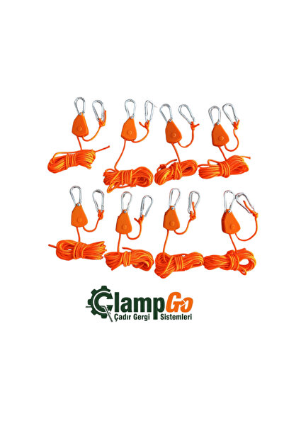 ClampGo Çadır Gergi Sistemleri 8 Adet Kamp Çadırı, Yan Tente, Tarp İpi ve Ger...