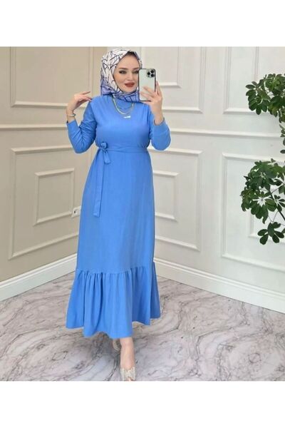 VOLT CLOTHİNG Φόρεμα με βολάν στη φούστα, λαιμόκοψη ποδηλάτου και ζώνη