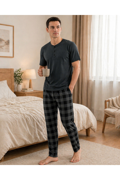 YUYİ ΑΝΔΡΙΚΟ ΣΕΤ ΠΙΤΖΑΜΑΣ ΚΟΝΤΟΜΑΝΙΚΟ ΑΠΟ ΒΑΜΒΑΚΙ ΜΟΝΤΑΛ ΜΕ ΤΡΙΑ ΚΟΥΜΠΙΑ ΚΑΙ ...