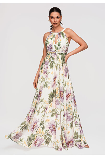 Larica Γυναικείο Μάξι Φόρεμα Πλισέ LA-OM-DLR346 Λευκό