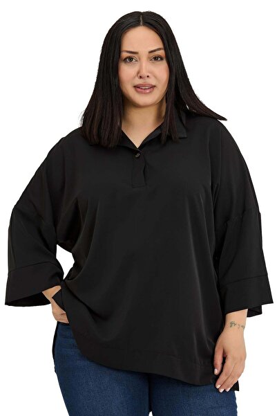 DISENTIS MODEST Μπλούζα μεγάλου μεγέθους με γιακά πουκάμισου, χαμηλά μανίκια ...