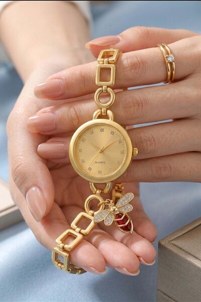 İnogge Charmold Women's Steel Watch Gold Color Yellow Dial Classic Band Round...