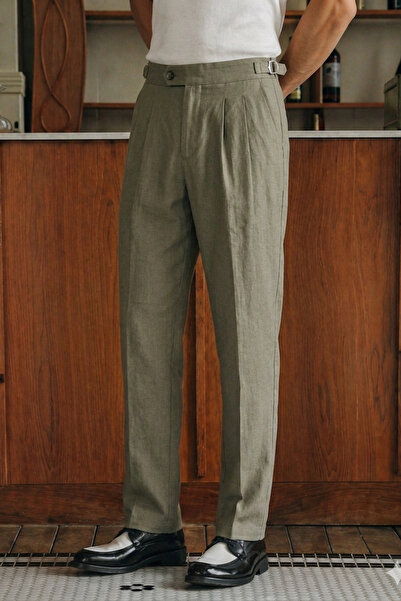 Tarz Cool Men's Pleated Old Money Classic Fabric Trousers Comfortable Fit Sum...