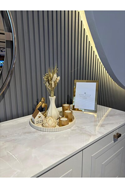 Arzu Evcimik Krem Gold tepsili mum seti herşey dahildir