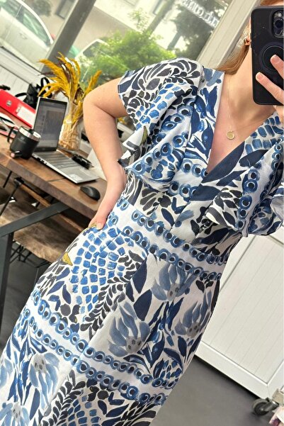 Pulli Collection Καλοκαιρινό άνετο και κομψό φόρεμα με V λαιμόκοψη και σκίσιμο