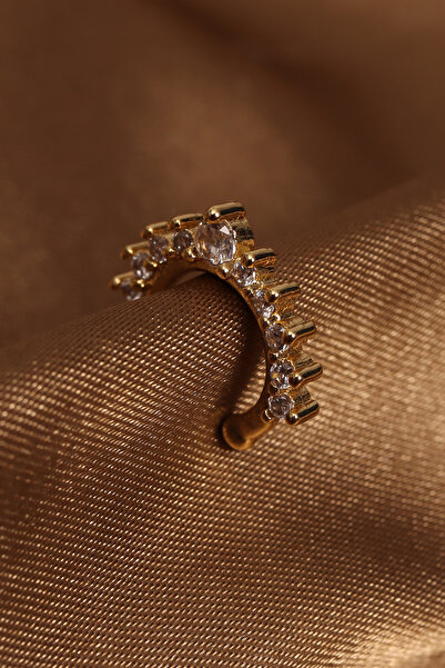 Süspüs Accessories Taç Modeli Zirkon Taşlı Gold Renk Kıkırdak Küpe