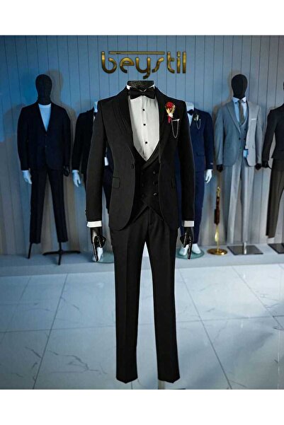 Beystil Siyah Şal Yaka Damatlık & Smokin Takımı 10002 - Slim Fit