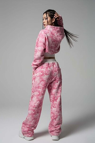 Karakedi Ροζ Καμουφλάζ Juicy Grunge Ελαστική Ζακέτα Crop και Σετ Μπλούζα-Παντ...