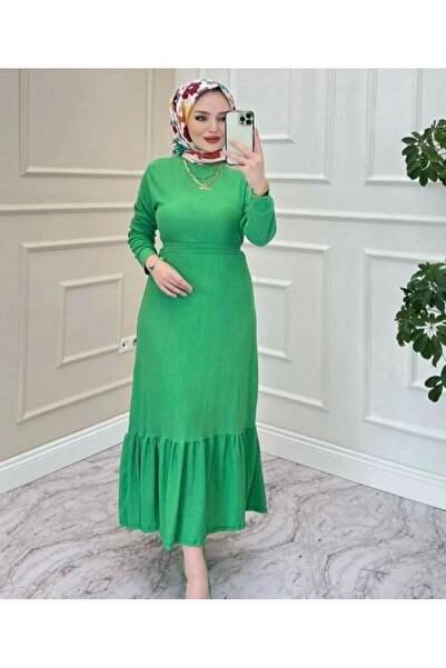 VOLT CLOTHİNG Φόρεμα με βολάν στη φούστα, λαιμόκοψη ποδηλάτου και ζώνη