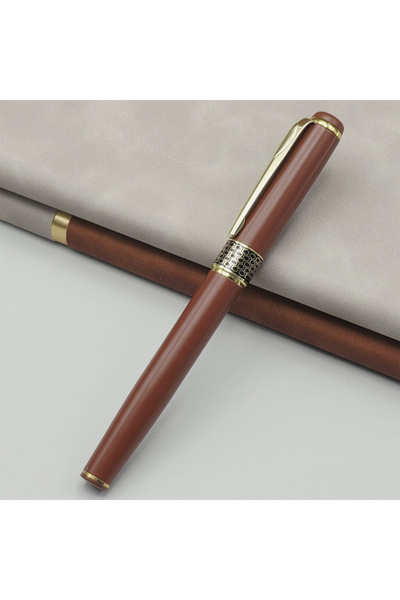 Generic Brand Gold Embossed Brown Metal Roller Ball Pen