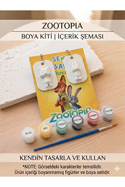 Alesya Anahtarlık Seti 2’li Alçı Figür + 6 Renk Boya + Fırça Kendin Tasarla H...