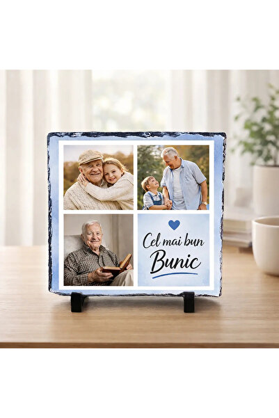 peGiftuiala Placă Ardezie Personalizată Colaj 3 Poze – Cadou pentru Bunic