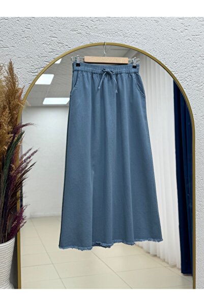 MİHRA STORE Φούστα Γαμπαρντίνα Feyona με Έξι Φούντες-MA4281 Ίντιγκο