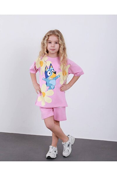 kr kids Girl's Bluey Printed Shorts Set Pink Summer 2-Piece Combination