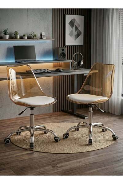 Taimi Set-2 Modern Clear Brown Office Chair, Swivel Adjustable Height, Padded...