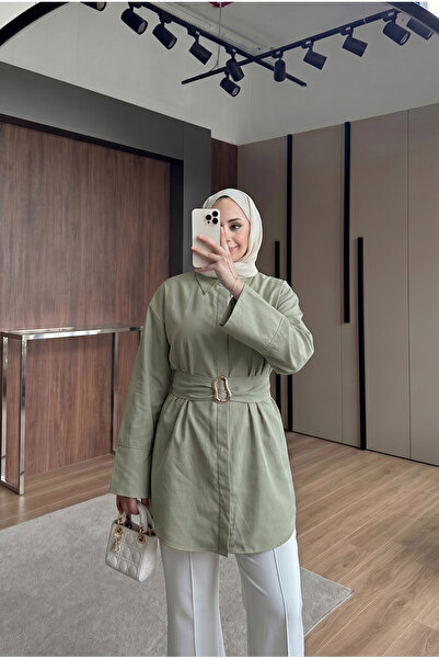 HİFADEN Women's Belted Gold Buckle Modern Cut Stylish Comfortable Long Sleeve...