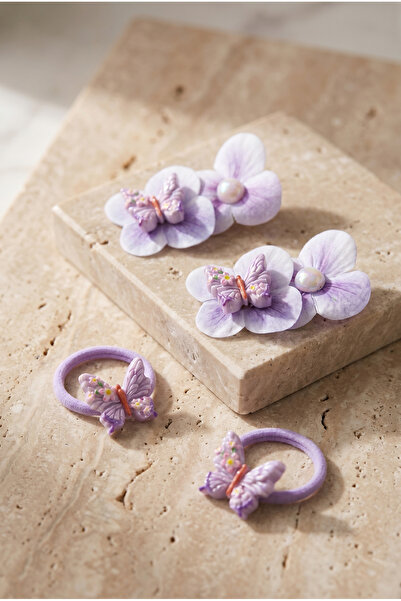 Katia&Bony Σετ με 4 λουλουδάτες λιλά αγκράφες