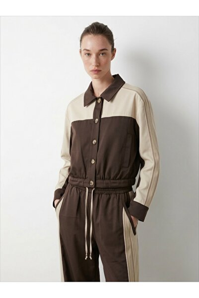 Quzu Stripe Detailed Matchli Jacket Brown