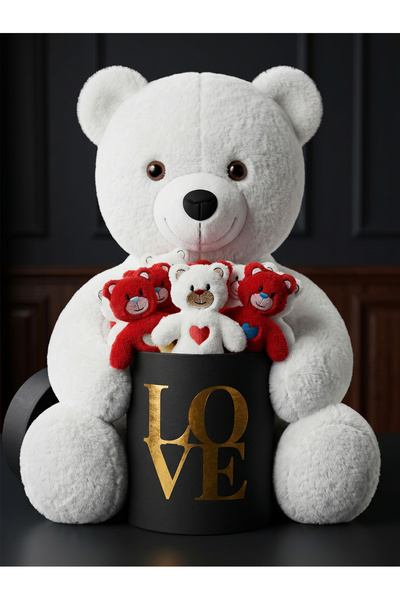 lenostra Sevgiliye Yıldönümü Hediyesi 55 cm Beyaz Peluş Ayıcık ve Siyah Love ...
