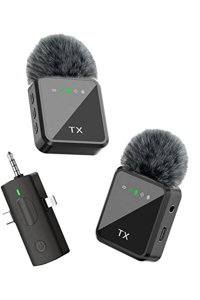 FototekFotograf F11-2 Kablosuz Yaka mikrofonu 2 li Mikrofon 3 in 1 Wireless M...