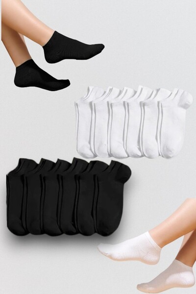 Fanilam Unisex Πακέτο 12 Αόρατων Βαμβακερών Καλτσών Sneaker Booties - Μαύρο /...