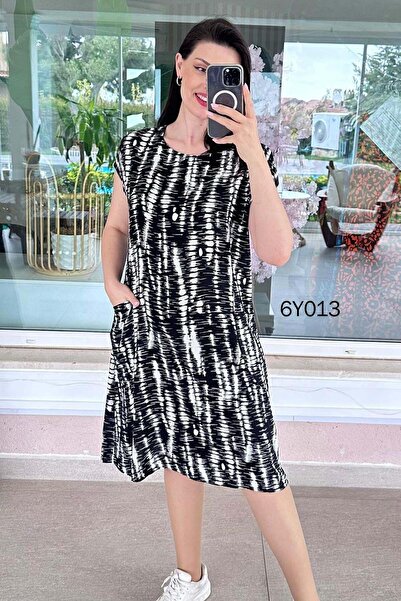 İnce Topuk Φόρεμα βισκόζης με μπροστινή τσέπη 6y013