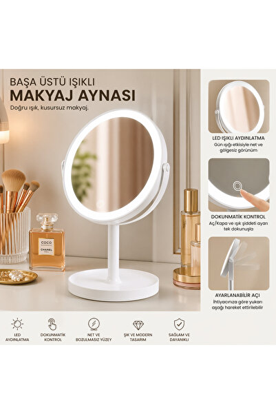 OHBEVAR LED Işıklı, Dokunmatik Kontrollü, Masa Üstü Profesyonel Makyaj Aynası