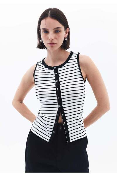 OXXO Crew Neck Striped Tank Top - WHITE/BLACK