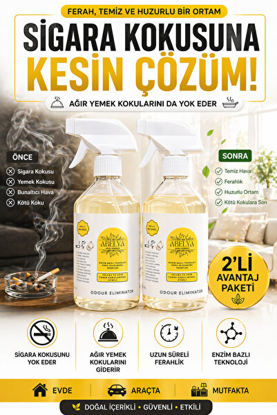 Abelya 2'LiYemek & Sigara Koku Giderici Sprey–Sigara & Kızartma & Balık Kokul...